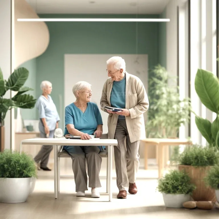 Active retired couple participating in a light exercise class at WellHubAge center